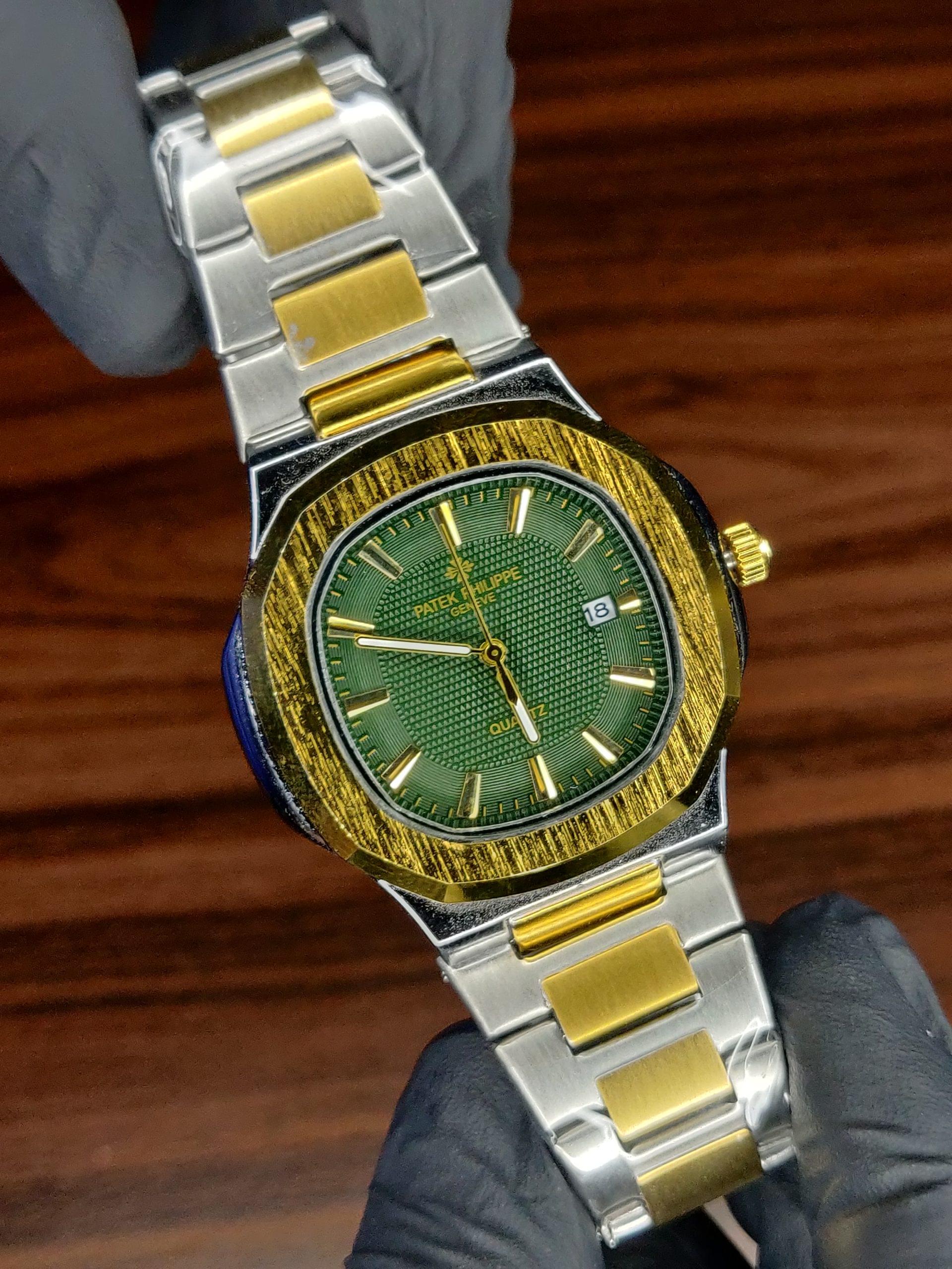 Patek Philippe Nautilus Quartz Two-Tone Green Dial Watch