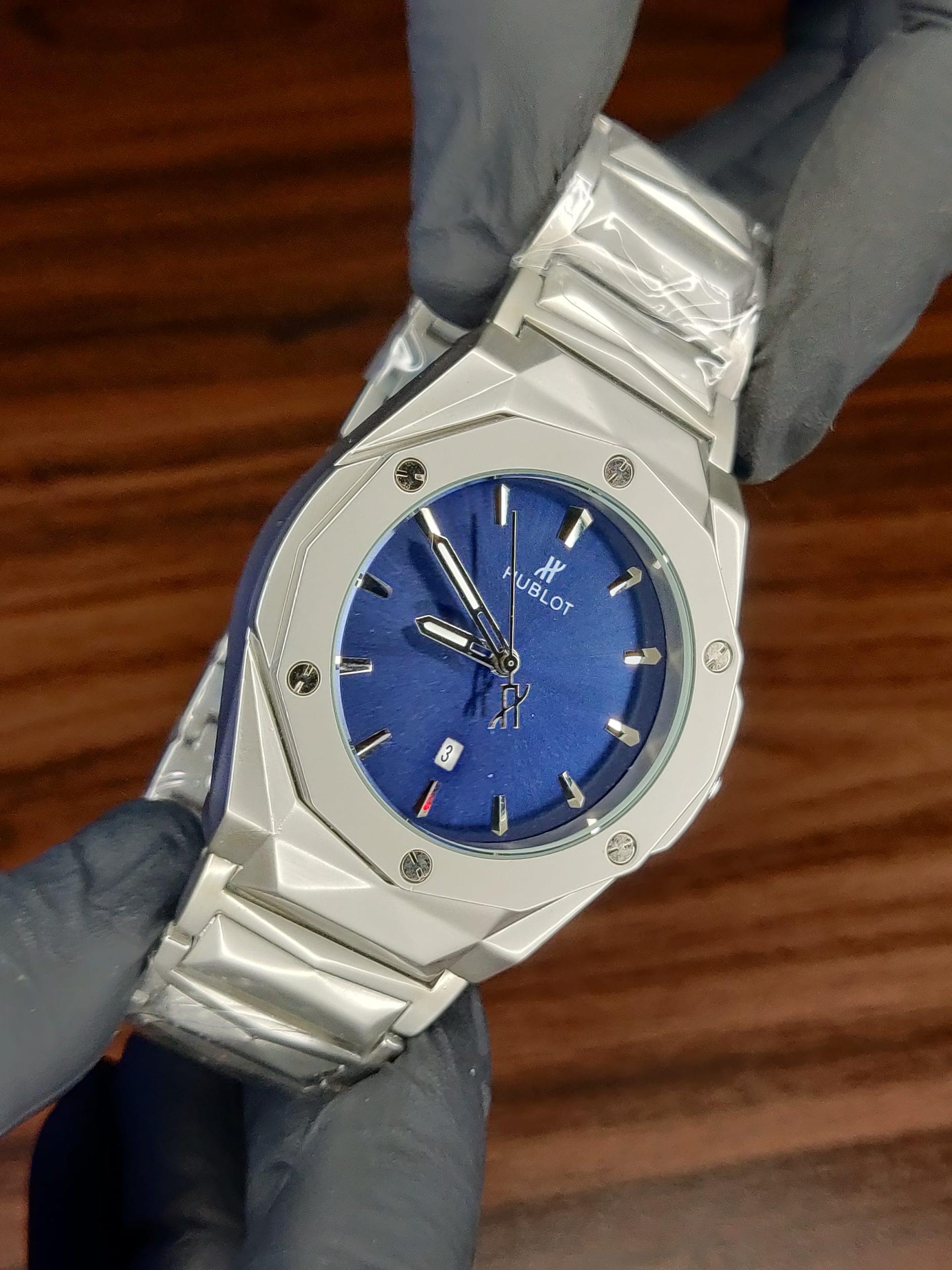 Cartier x Hublot Diamond Cut Blue Dial Stainless Steel Watch