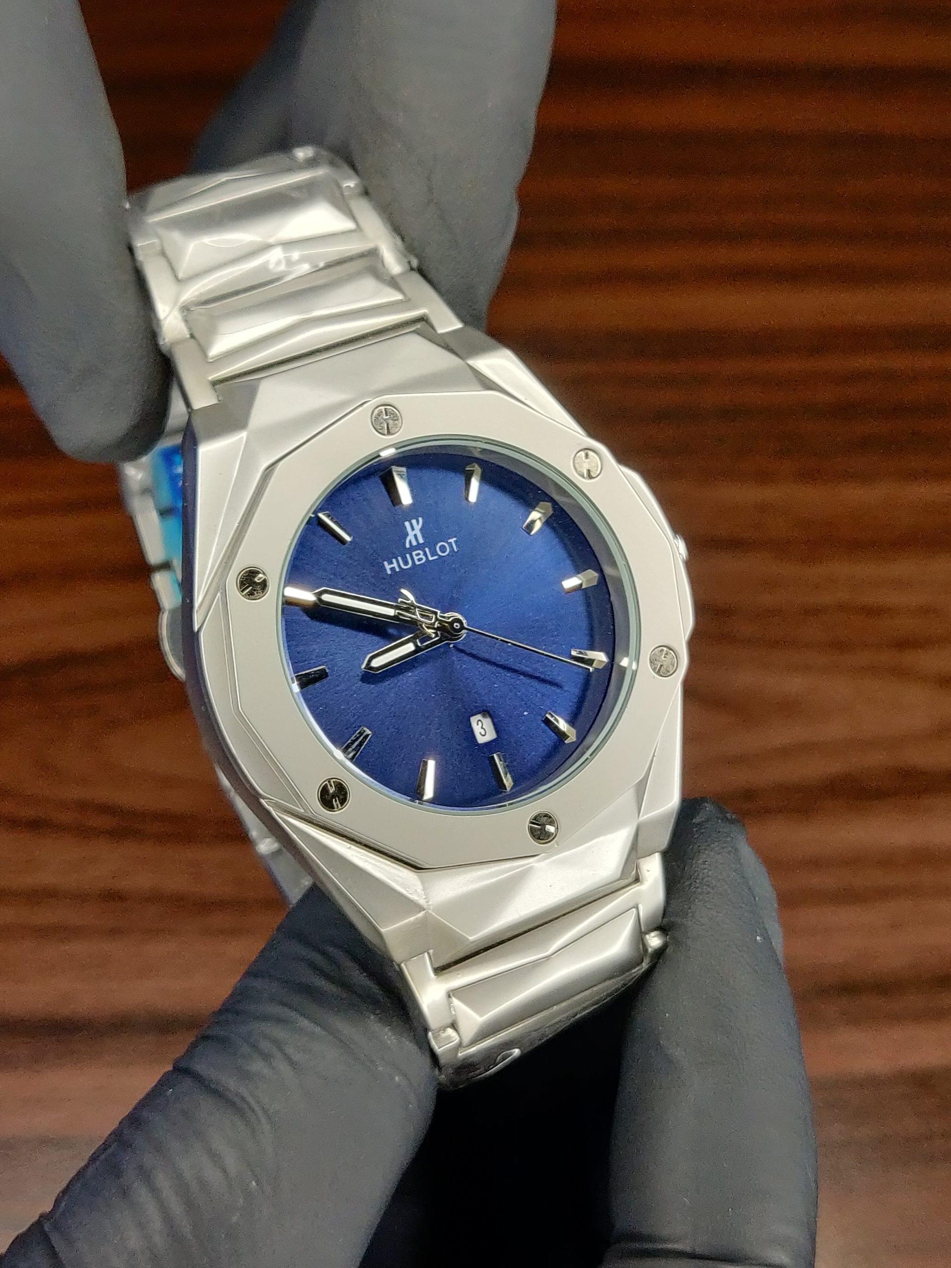 Cartier x Hublot Diamond Cut Blue Dial Stainless Steel Watch - Image 2