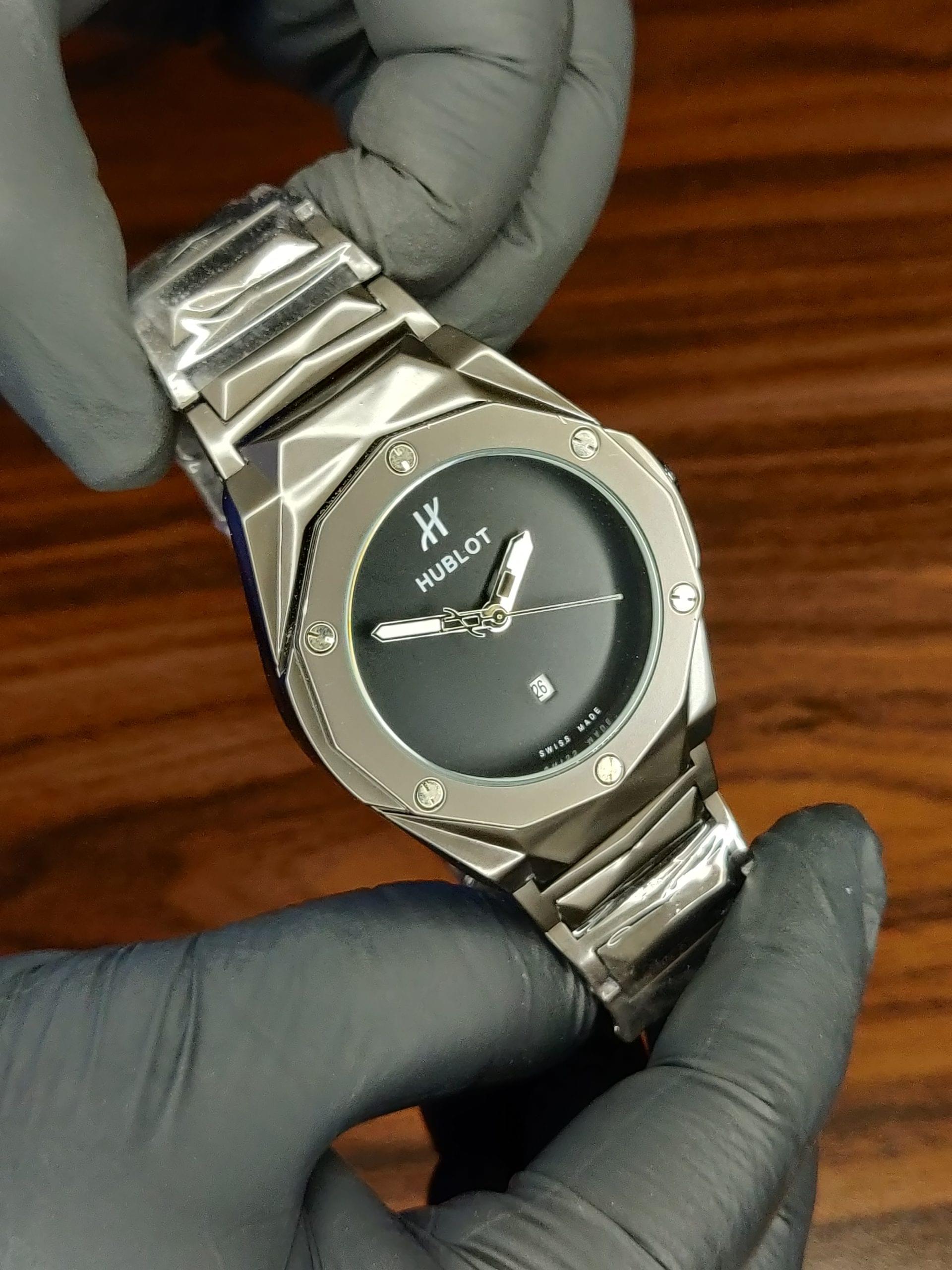 Cartier x Hublot Diamond Cut Black Dial Stainless Steel Watch